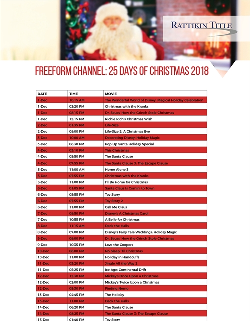 Freeform Channel: 25 Days of Christmas 2018