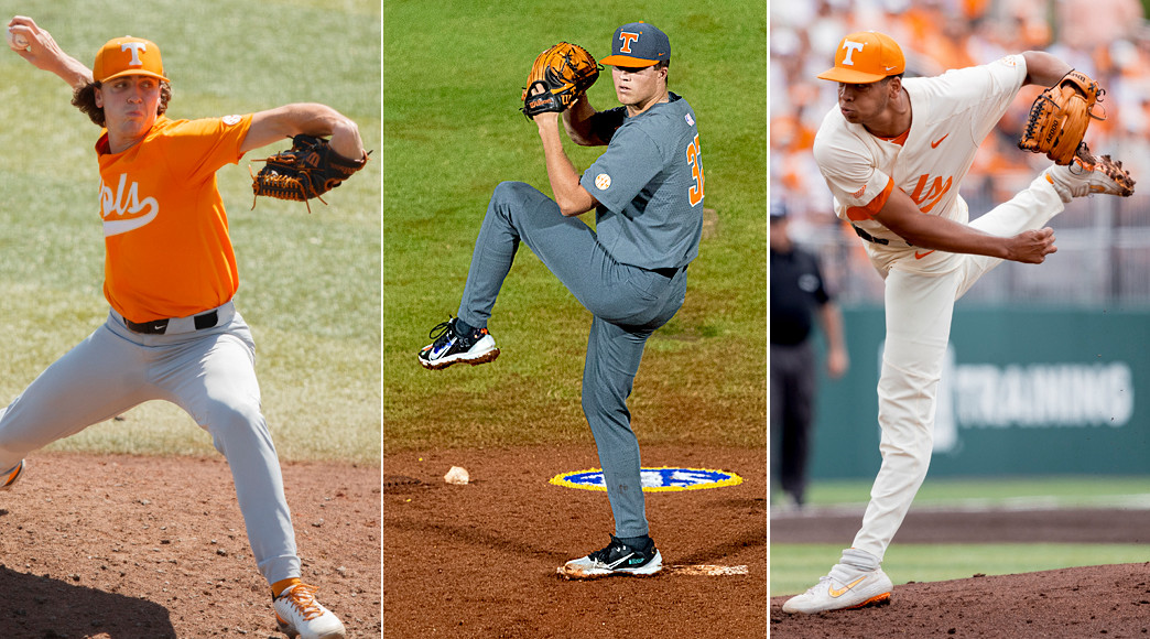 Tennessee has a trio of starting pitchers named to the first team: Chase Dollander, Drew Beam and Chase Burns (Photos: Tennessee Athletics)