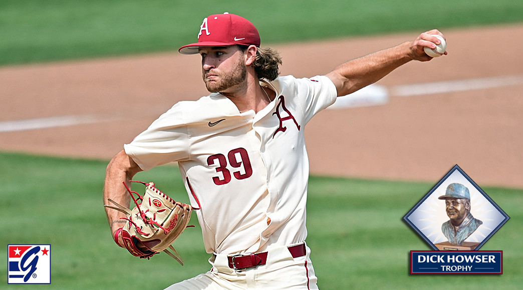 Arkansas&rsquo; Hunter Hollan twirled a nine-inning complete game in Sunday’s decisive game three win against South Carolina