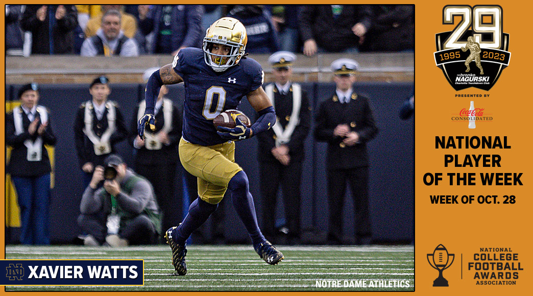 Notre Dame&rsquo;s Xavier Watts earns the honor for a second time this season.