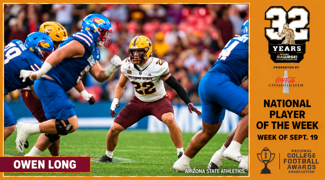 Owen Long is Arizona State’s third player to be honored as the Bronko Nagurski National Defensive Player of the Week.