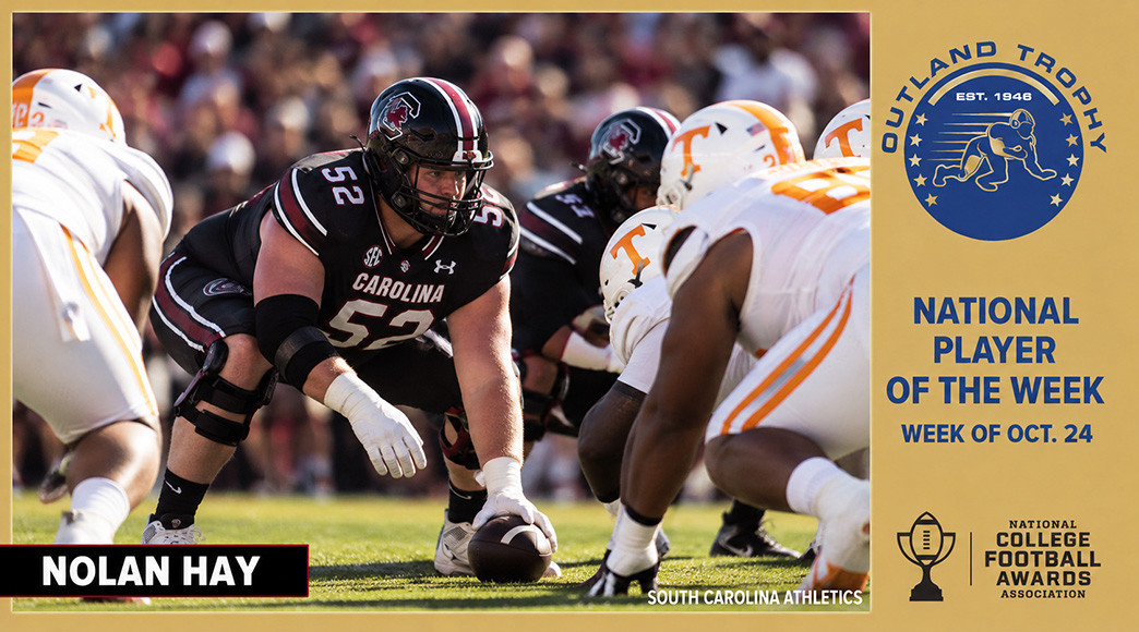 Nolan Hay was also the SEC&rsquo;s Offensive Lineman of the Week, leading the Gamecocks past Tennessee.